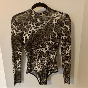 Grey Sheer Leopard Print Bodysuit New with Tags